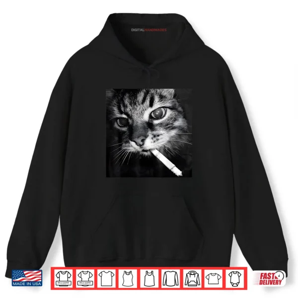 Hoodie Cigarette Kitten Funny Smoking Cat Meme Stupid Brainrot Shirt