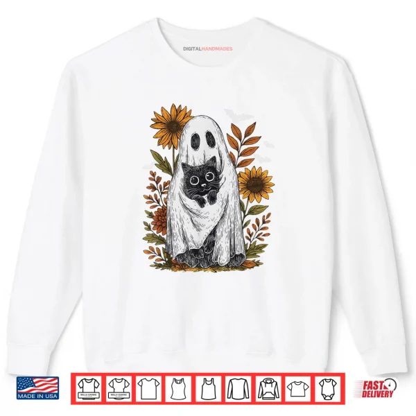 Sweatshirt Funny Ghost Holding Black Cat Halloween Ghost Cat Lovers Shirt