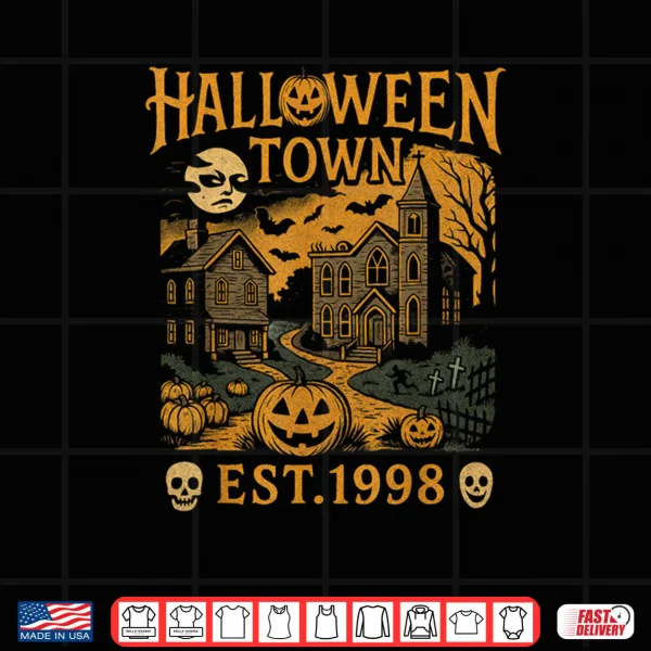 Design Halloween Town Scene Pumpkin Graveyard Horror Shirt