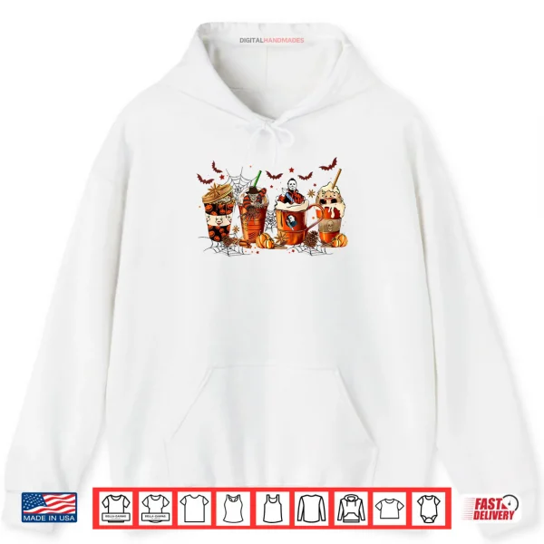 Hoodie Vintage Halloween Horror Latte Coffee Cups Ghost Skeleton Shirt