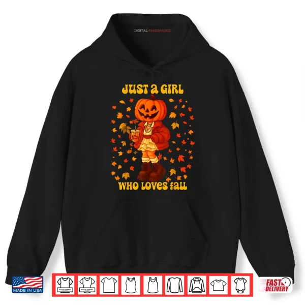 Hoodie Just A Girl Who Loves Fall Pumpkin Head Autumn Shirt