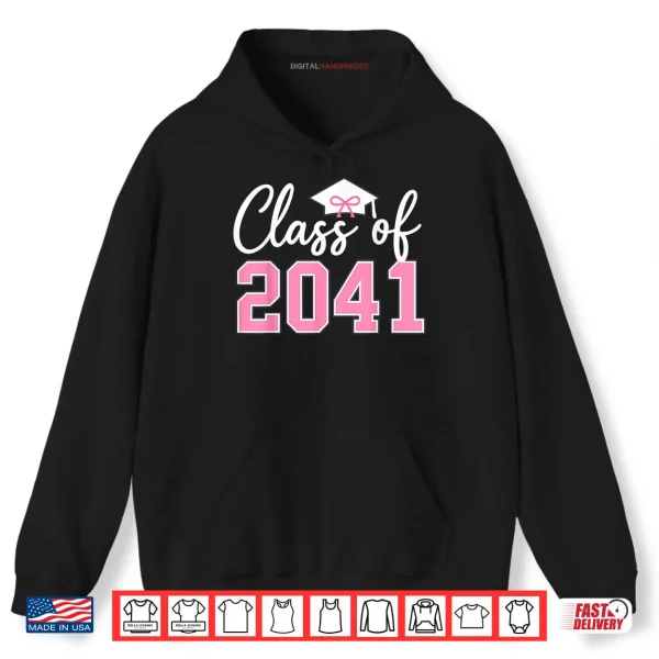 Hoodie Class of 2041 Grow with Me Kindergarten Pink Coquette Bow Shirt