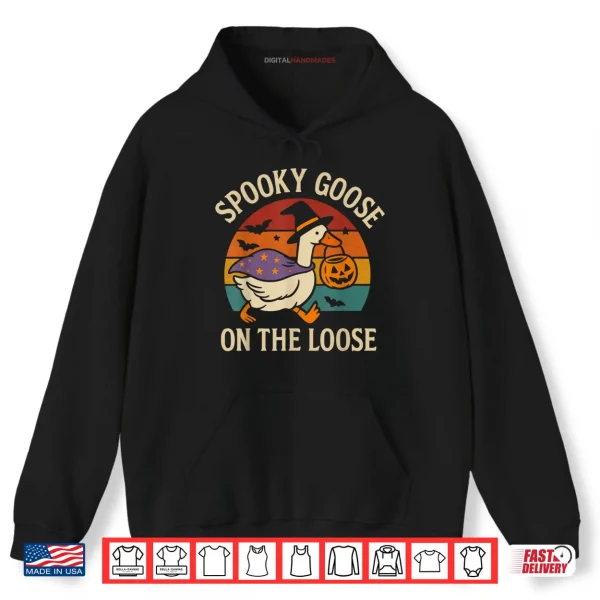 Hoodie Spooky Goose On The Loose Funny Halloween Retro Shirt