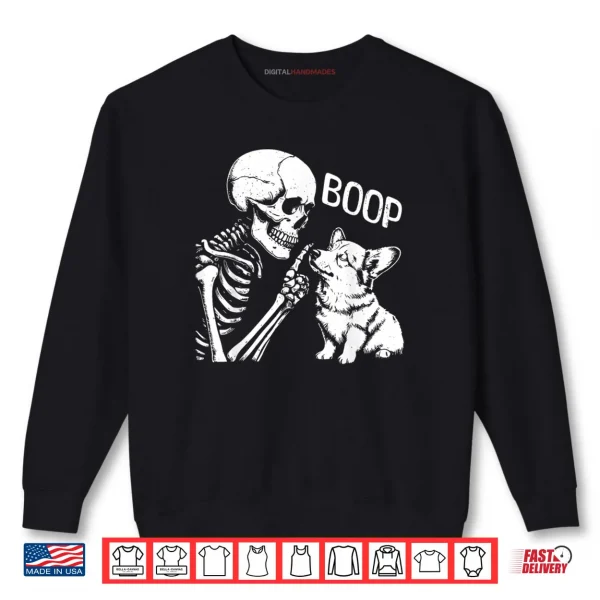 Sweatshirt Cute Corgi Dog Boop Hand Skeleton Halloween Spooky Season Shirt