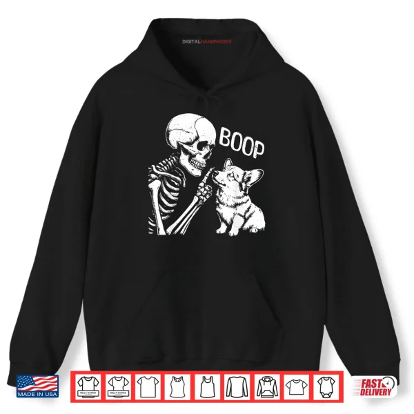 Hoodie Cute Corgi Dog Boop Hand Skeleton Halloween Spooky Season Shirt