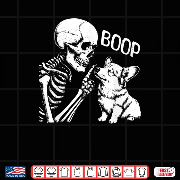 Design Cute Corgi Dog Boop Hand Skeleton Halloween Spooky Season Shirt