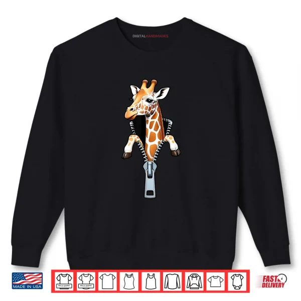 Sweatshirt Cute Giraffe Emerging from A Zipper Shirt
