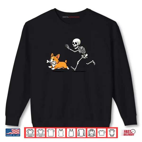 Sweatshirt Skeleton Chasing Corgi Halloween Dog Mom Pet Lover Shirt