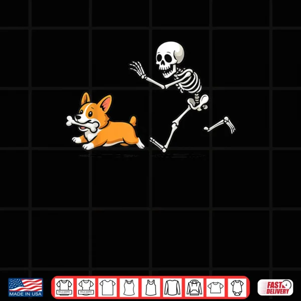 Design Skeleton Chasing Corgi Halloween Dog Mom Pet Lover Shirt