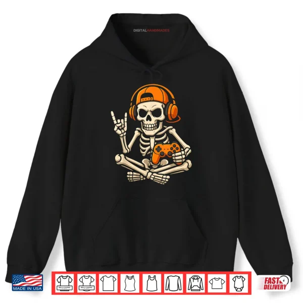 Hoodie Halloween Skeleton Gamer Video Gaming Teenage Boy Grandson Shirt