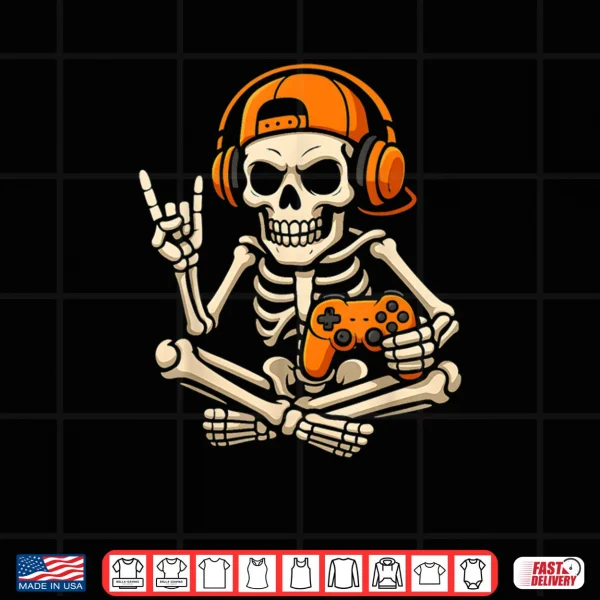 Design Halloween Skeleton Gamer Video Gaming Teenage Boy Grandson Shirt
