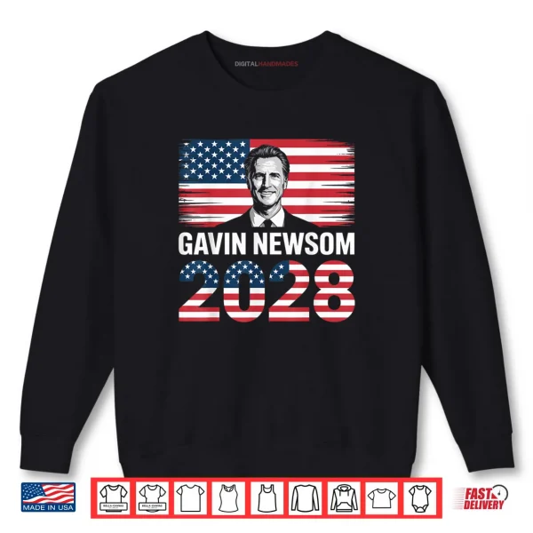 Sweatshirt Gavin Newsom 2028 for President 48 American Flag Patriotic Shirt