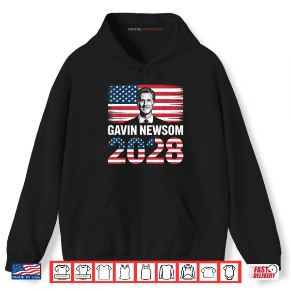 Hoodie Gavin Newsom 2028 for President 48 American Flag Patriotic Shirt
