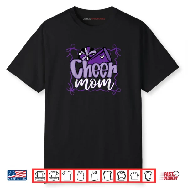 Purple Coquette Pom Poms Bow Cheer Mom Mama Cheerleading Shirt