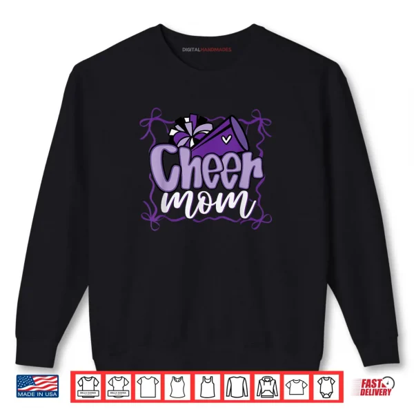 Sweatshirt Purple Coquette Pom Poms Bow Cheer Mom Mama Cheerleading Shirt