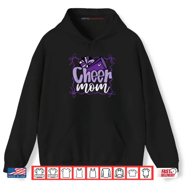 Hoodie Purple Coquette Pom Poms Bow Cheer Mom Mama Cheerleading Shirt