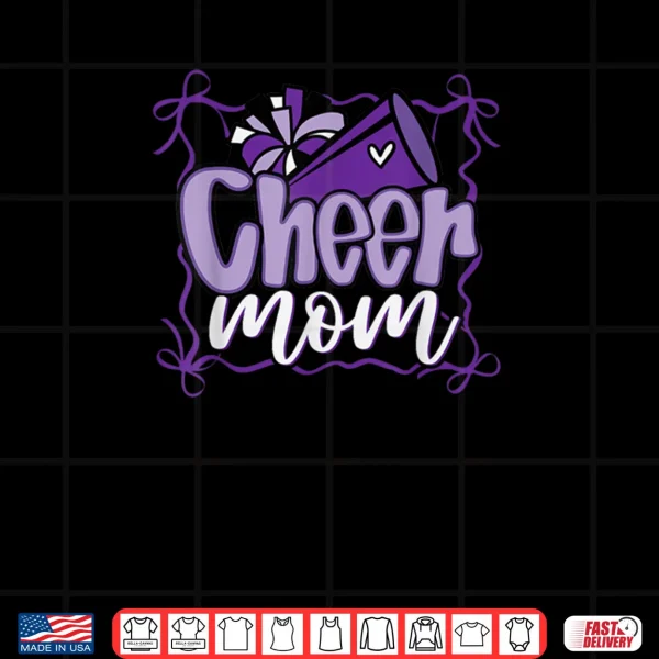 Design Purple Coquette Pom Poms Bow Cheer Mom Mama Cheerleading Shirt