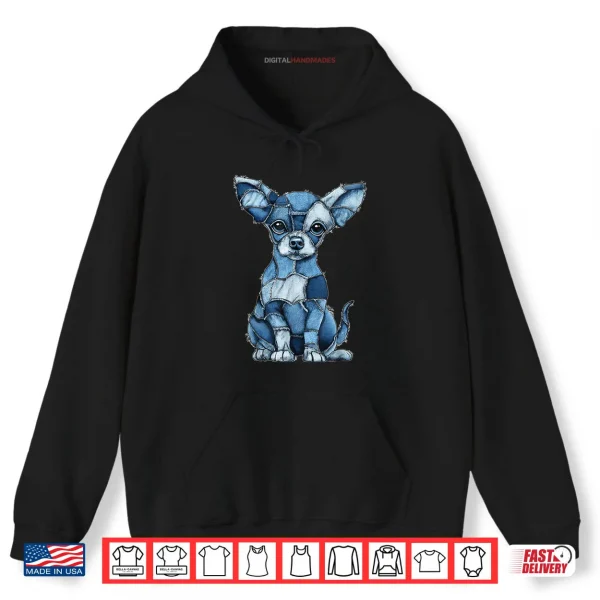 Hoodie Chihuahua Dog Blue Denim Patchwork Graphic Animal Shirt