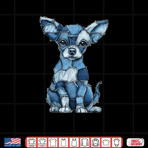 Design Chihuahua Dog Blue Denim Patchwork Graphic Animal Shirt