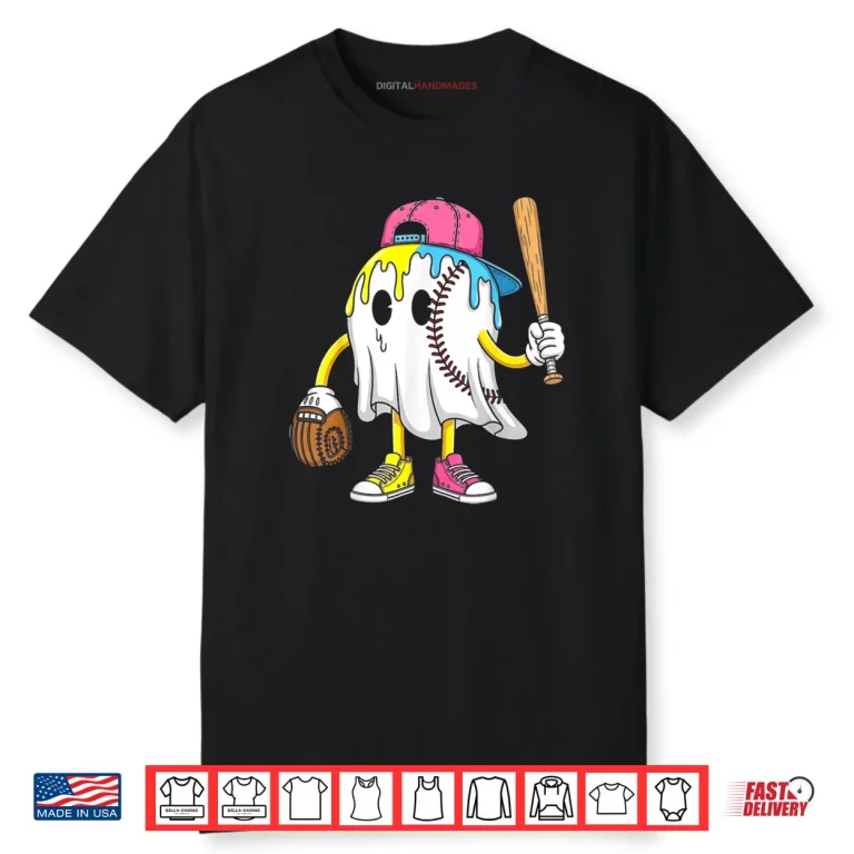 Ice Cream Drip Ghost Baseball Spots Baseball Drip Halloween Shirt