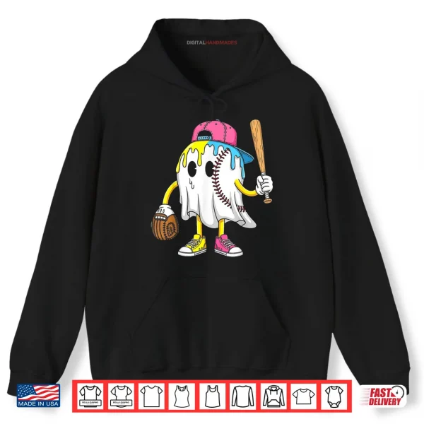 Hoodie Ice Cream Drip Ghost Baseball Spots Baseball Drip Halloween Shirt