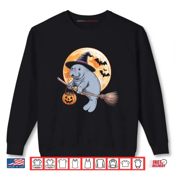 Sweatshirt Manatee Witch Hat Pumpkin Halloween Costume Shirt