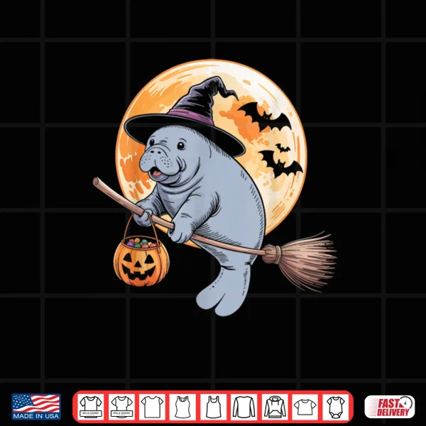 Design Manatee Witch Hat Pumpkin Halloween Costume Shirt
