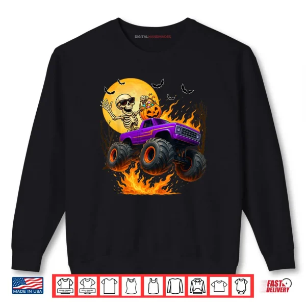 Sweatshirt Spooky Skeleton Riding Monster Truck Halloween Costumes Shirt