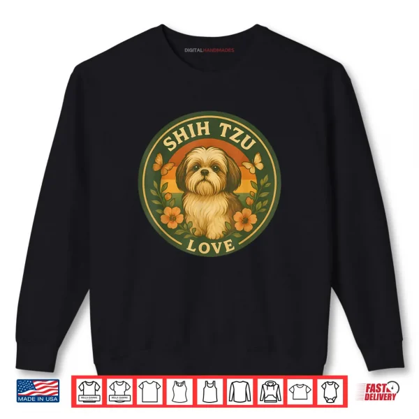 Sweatshirt Shih tzu Dog Retro Floral Vintage Shih tzu Sunset Badge Shirt