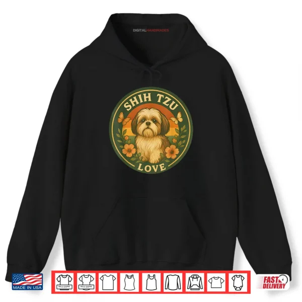 Hoodie Shih tzu Dog Retro Floral Vintage Shih tzu Sunset Badge Shirt