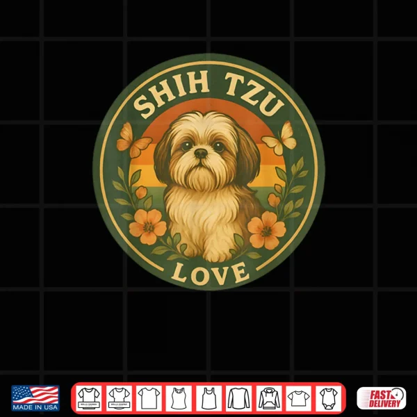 Design Shih tzu Dog Retro Floral Vintage Shih tzu Sunset Badge Shirt