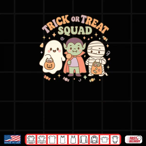 Design Trick or Treat Squad Pastel Halloween Ghost Vampire Mummy Shirt
