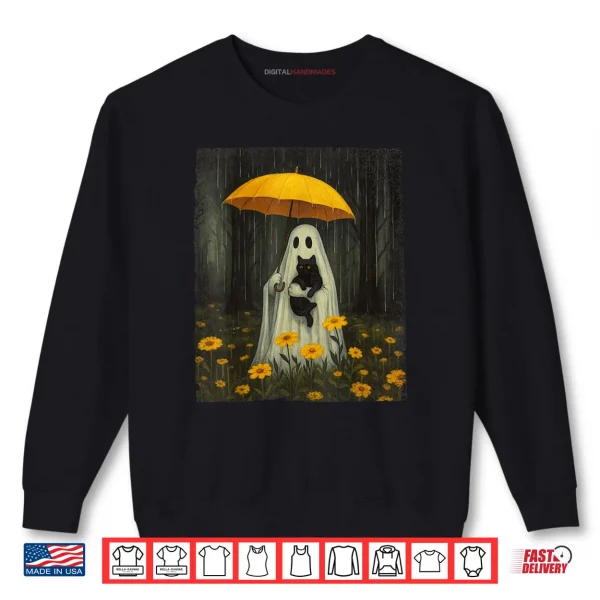 Sweatshirt Boo Ghost Umbrella Black Cat Floral Halloween Shirt