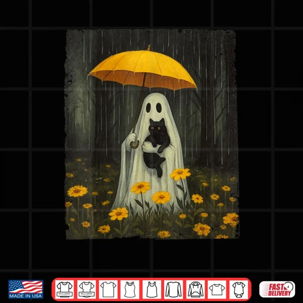 Design Boo Ghost Umbrella Black Cat Floral Halloween Shirt