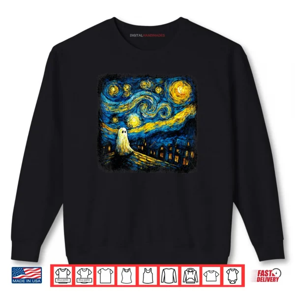 Sweatshirt Boo Sheet Ghost Starry Night Van Gogh Halloween Shirt