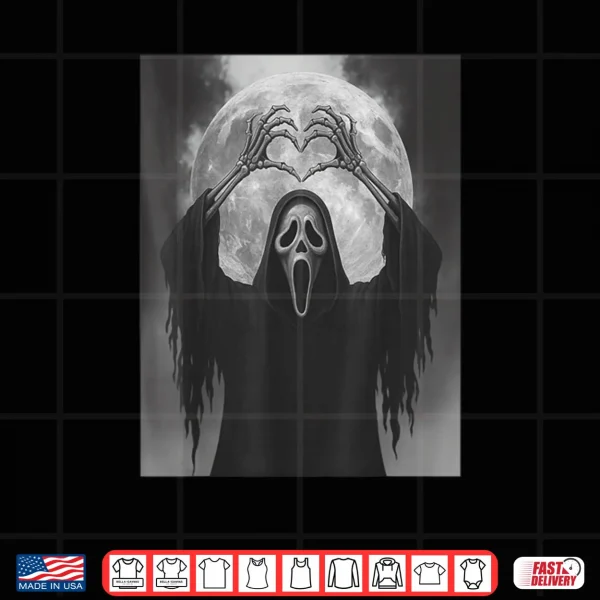 Design Scary Face Horror Poster Halloween Ghost Heart Hands Shirt