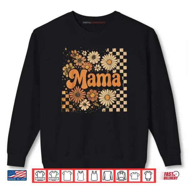 Sweatshirt Retro Checkered Mama Pumpkin Flower Fall Autumn Halloween Shirt