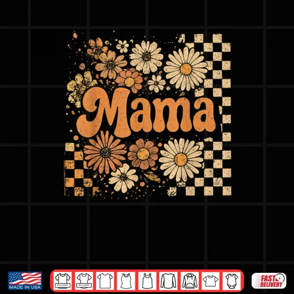 Design Retro Checkered Mama Pumpkin Flower Fall Autumn Halloween Shirt