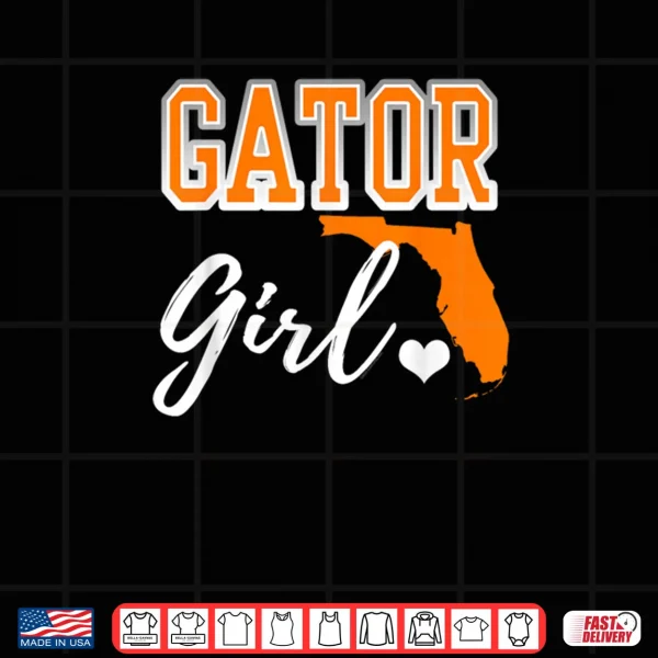 Design Gator Girl Florida Heart Map Shape Souvenir Gift Shirt