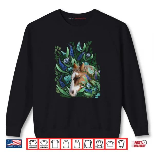 Sweatshirt Girls Palomino Horse with Abstract Turquoise Flowers Shirt