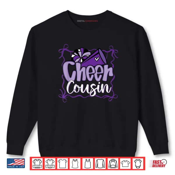 Sweatshirt Purple Coquette Pom Poms Bow Cheer Cousin Cheerleader Girl Shirt