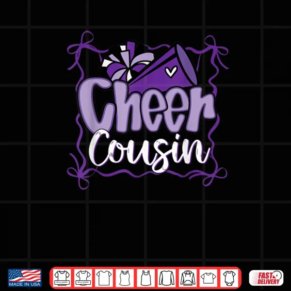Design Purple Coquette Pom Poms Bow Cheer Cousin Cheerleader Girl Shirt