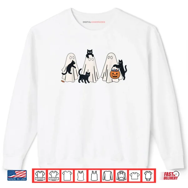 Sweatshirt Cute Black Cats and Ghosts Funny Halloween Costume Shirt