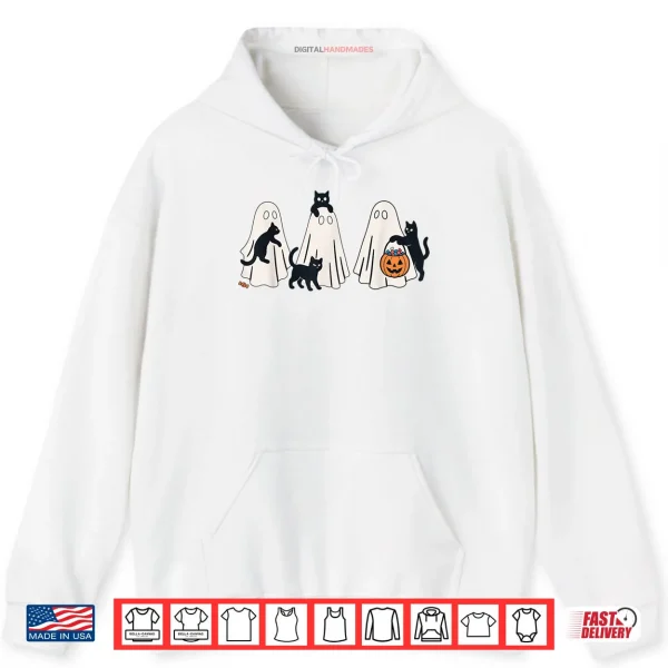 Hoodie Cute Black Cats and Ghosts Funny Halloween Costume Shirt