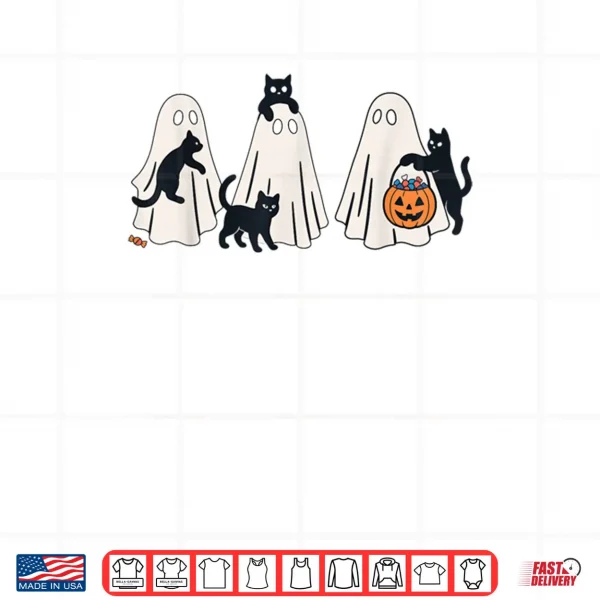 Design Cute Black Cats and Ghosts Funny Halloween Costume Shirt