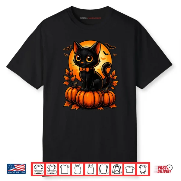 Retro Black Cat Halloween Pumpkin Costume Shirt