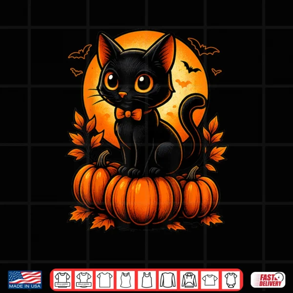 Design Retro Black Cat Halloween Pumpkin Costume Shirt 1 1