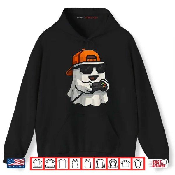 Hoodie Halloween Ghost Gamer Funny Pixel Video Gaming Shirt