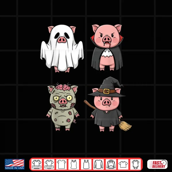 Design Pig Spooky Witch Boo Zombie Cute Pig Halloween Shirt