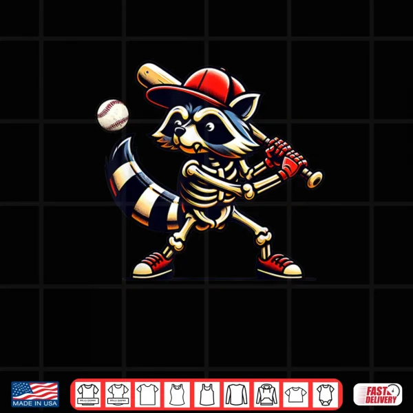 Design Raccoon Skeleton Baseball Halloween Slugger Cool Idea Shirt